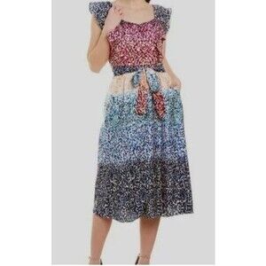 Julia Jordan Womens 6 Rainbow Multicolor Button Down Tie Waist Dress NWT CU39